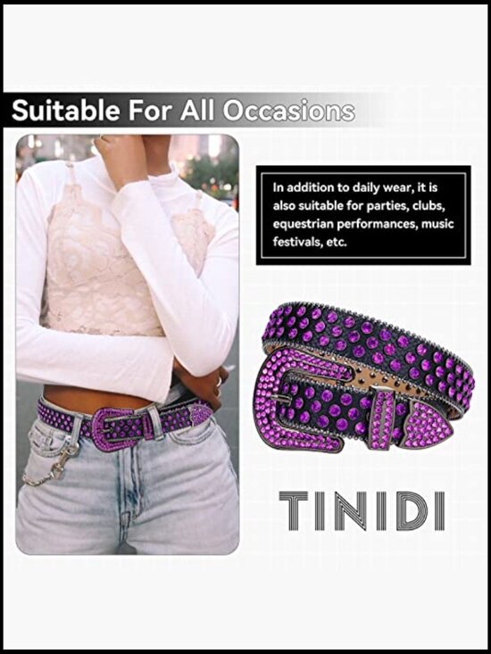 Rhinestone Studded PU Leather Belt with Buckle